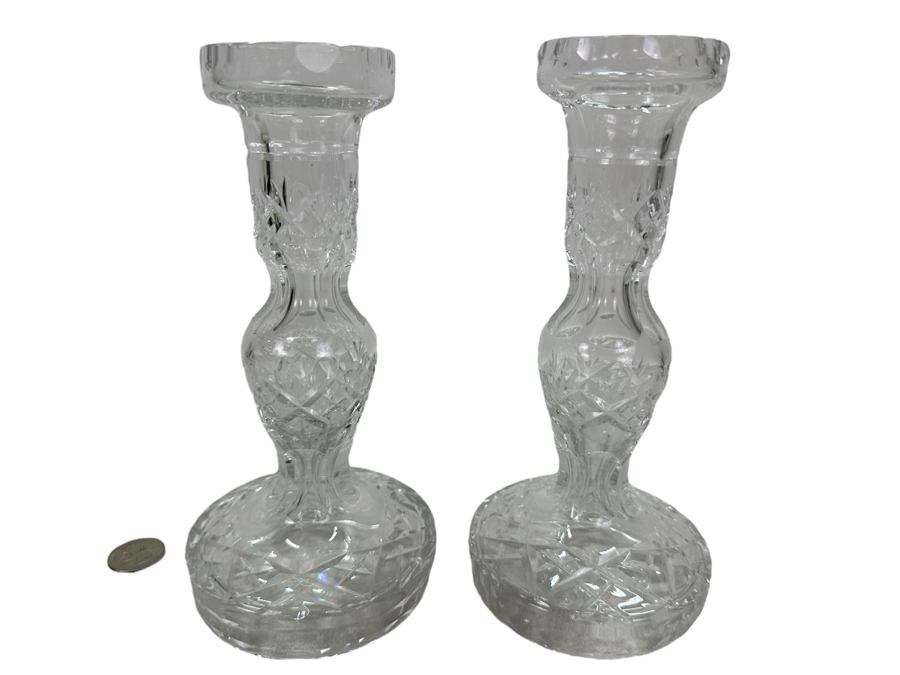 Pair Of Waterford Crystal Candlesticks 8'H