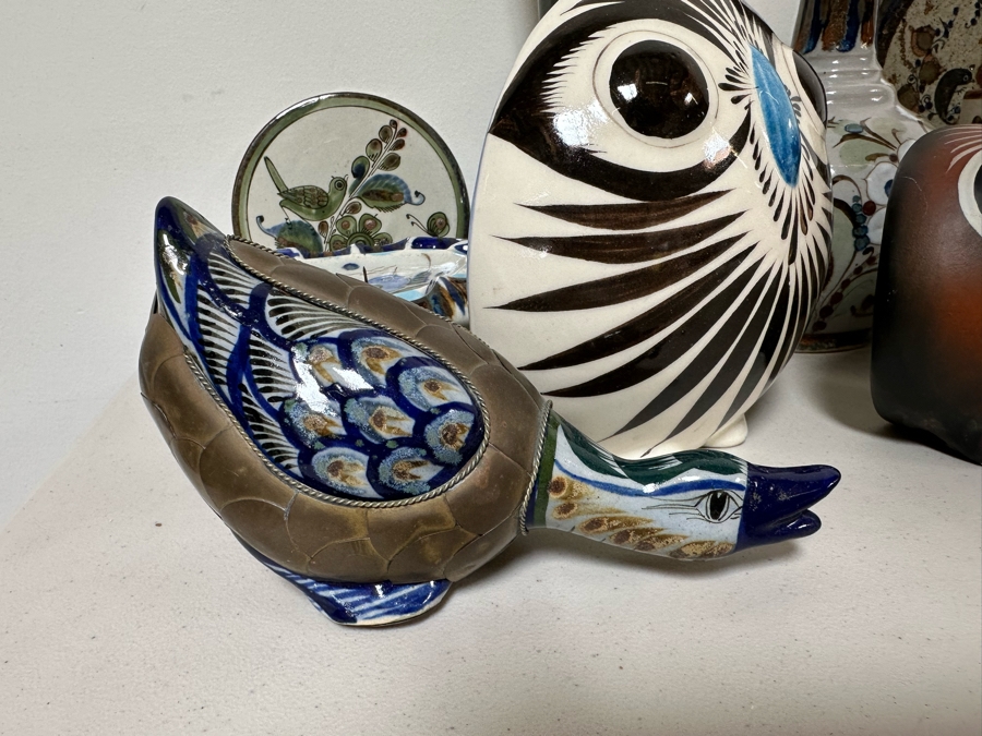 Large Collection Of Hand Painted Mexican Pottery: Duck, Owls, Lions, Vases & More [Photo 10]
