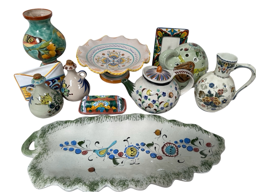 Large Collection Of Hand Painted Mexican Pottery