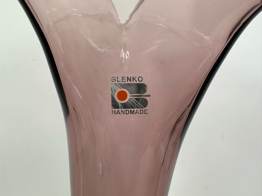 Vintage Blenko Glass Hand Blown Vase In Amethyst Purple 16'H [Photo 3]