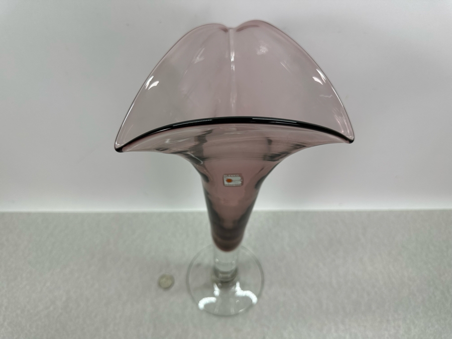 Vintage Blenko Glass Hand Blown Vase In Amethyst Purple 16'H [Photo 4]