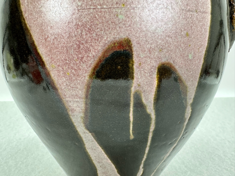 Artist Signed Studio Glazed Drip Pottery Vase With Relief Faces Marked S With Square 12'H [Photo 9]