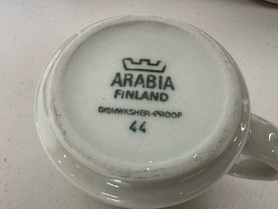 Arabia Finland Ceramics: (7) Cups & Saucers, (10) Plates 6.75'W Plus Creamer & Sugar [Photo 5]