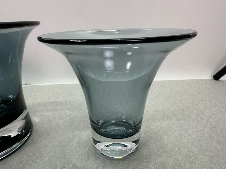 Set Of Three Vintage Blenko Vases 10'W, 7.5'W & 5.5'W - The 2 Vases On The Left Are Limited Edition Vases Numbered 461 Of 600 [Photo 5]