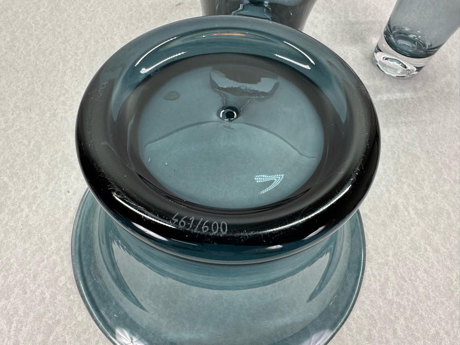 Set Of Three Vintage Blenko Vases 10'W, 7.5'W & 5.5'W - The 2 Vases On The Left Are Limited Edition Vases Numbered 461 Of 600 [Photo 8]