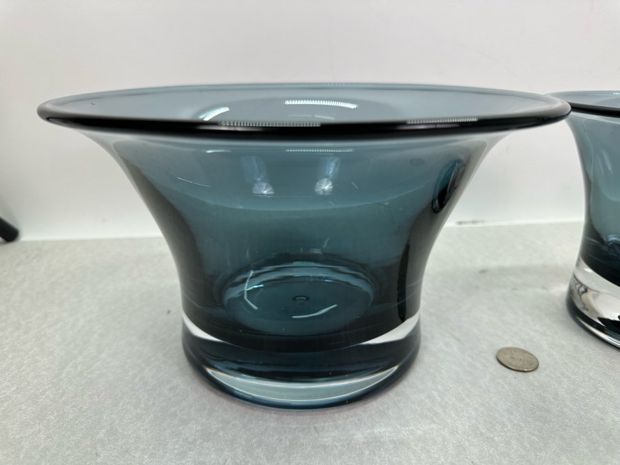 Set Of Three Vintage Blenko Vases 10'W, 7.5'W & 5.5'W - The 2 Vases On The Left Are Limited Edition Vases Numbered 461 Of 600 [Photo 2]