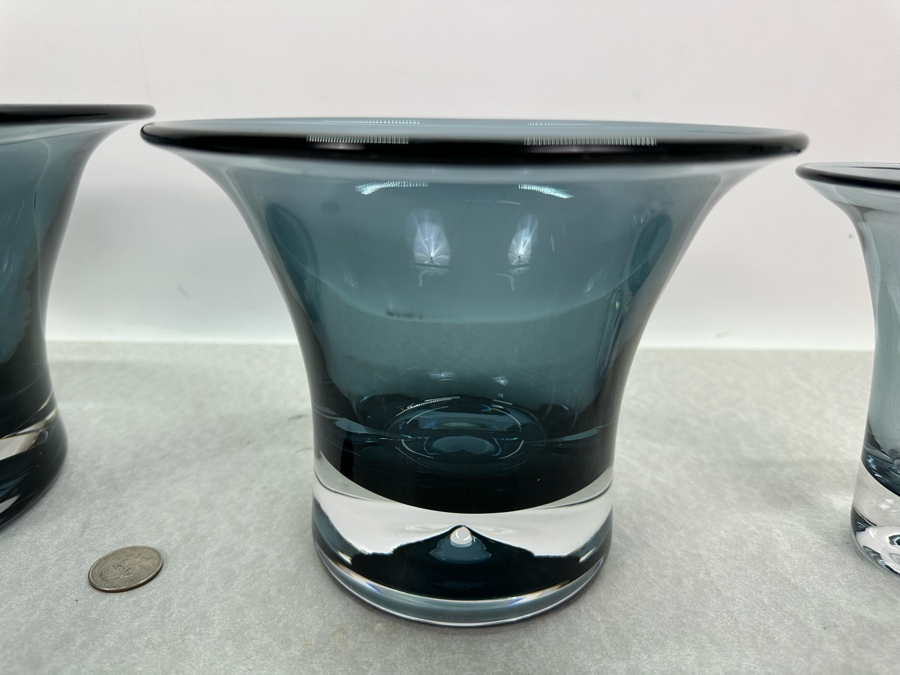 Set Of Three Vintage Blenko Vases 10'W, 7.5'W & 5.5'W - The 2 Vases On The Left Are Limited Edition Vases Numbered 461 Of 600 [Photo 3]