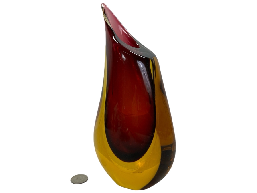 Vintage Artist Signed Italian Murano Formia Glass Vase 9.5'H