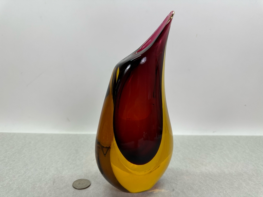 Vintage Artist Signed Italian Murano Formia Glass Vase 9.5'H [Photo 5]