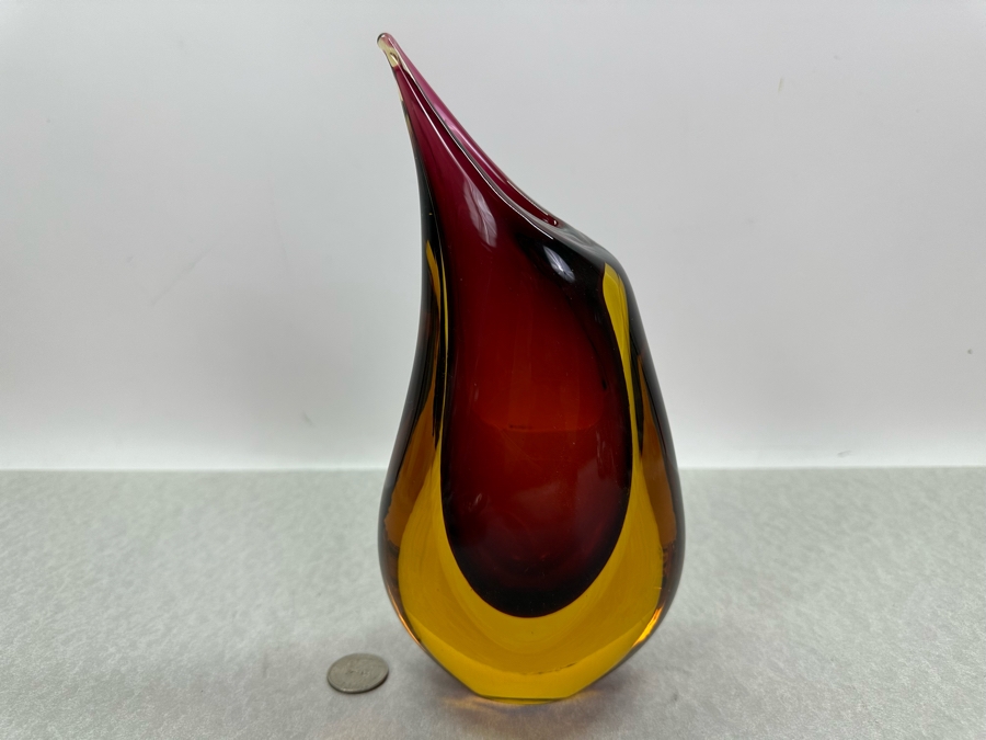 Vintage Artist Signed Italian Murano Formia Glass Vase 9.5'H [Photo 2]