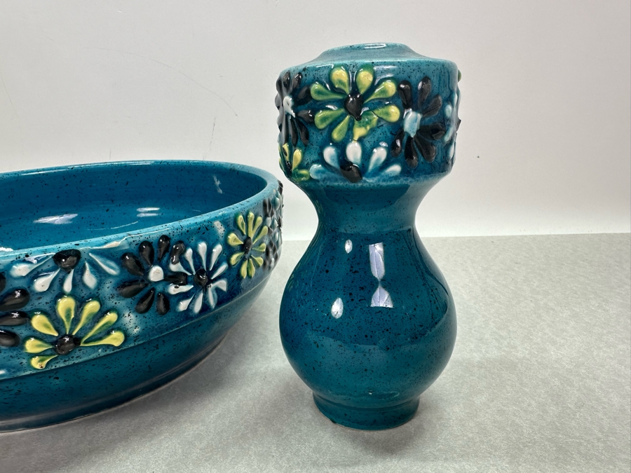 Vintage Alvino Bagni MCM Italian Ceramic Bowl 11'W And Matching Candlesticks 6'H [Photo 6]