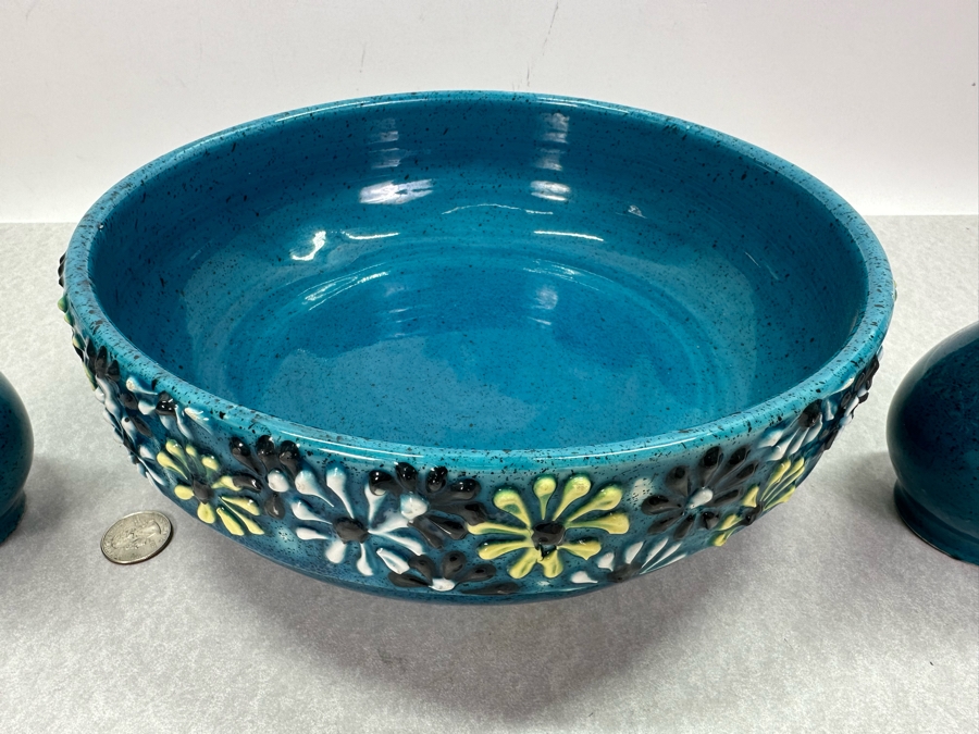 Vintage Alvino Bagni MCM Italian Ceramic Bowl 11'W And Matching Candlesticks 6'H [Photo 4]