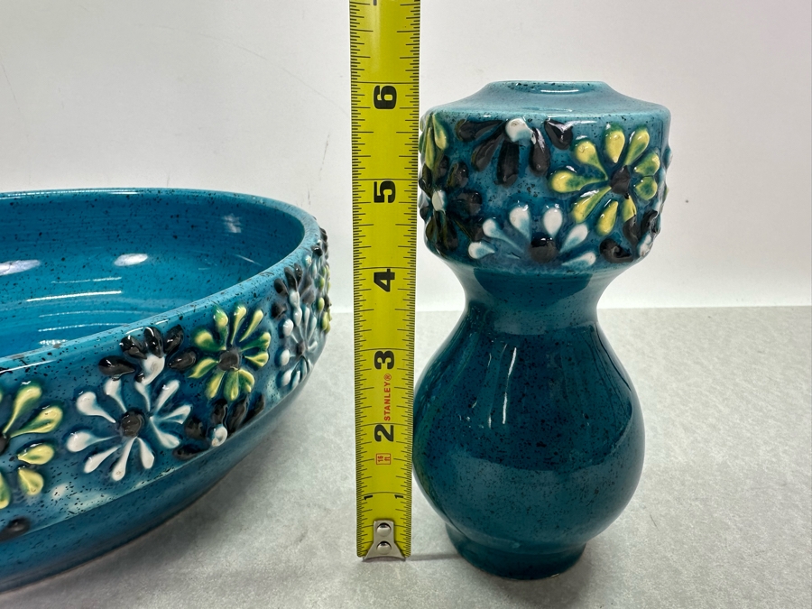 Vintage Alvino Bagni MCM Italian Ceramic Bowl 11'W And Matching Candlesticks 6'H [Photo 17]