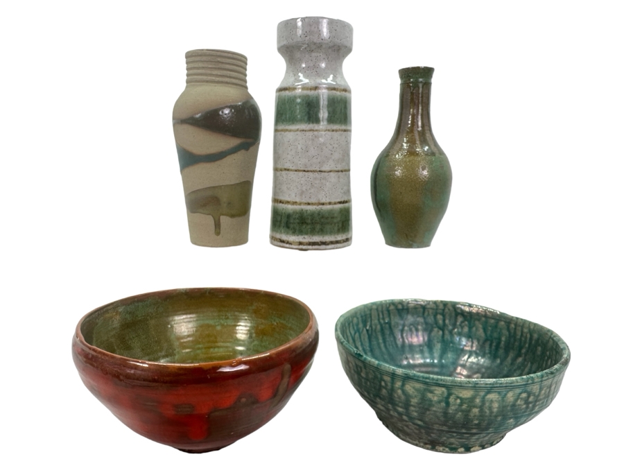 Vintage Studio Pottery Lot - All Artist Signed Except Vase In Top Middle