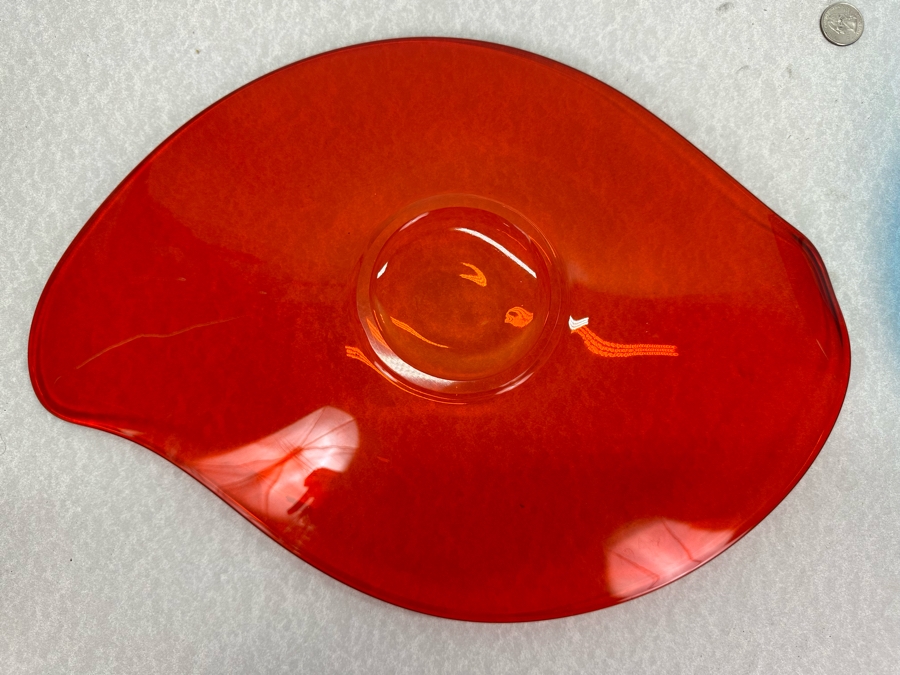 Pair Of Large Vintage Viking Glass Blue & Red Platters 16.5'W X 11.5'D X 1.75'H [Photo 6]