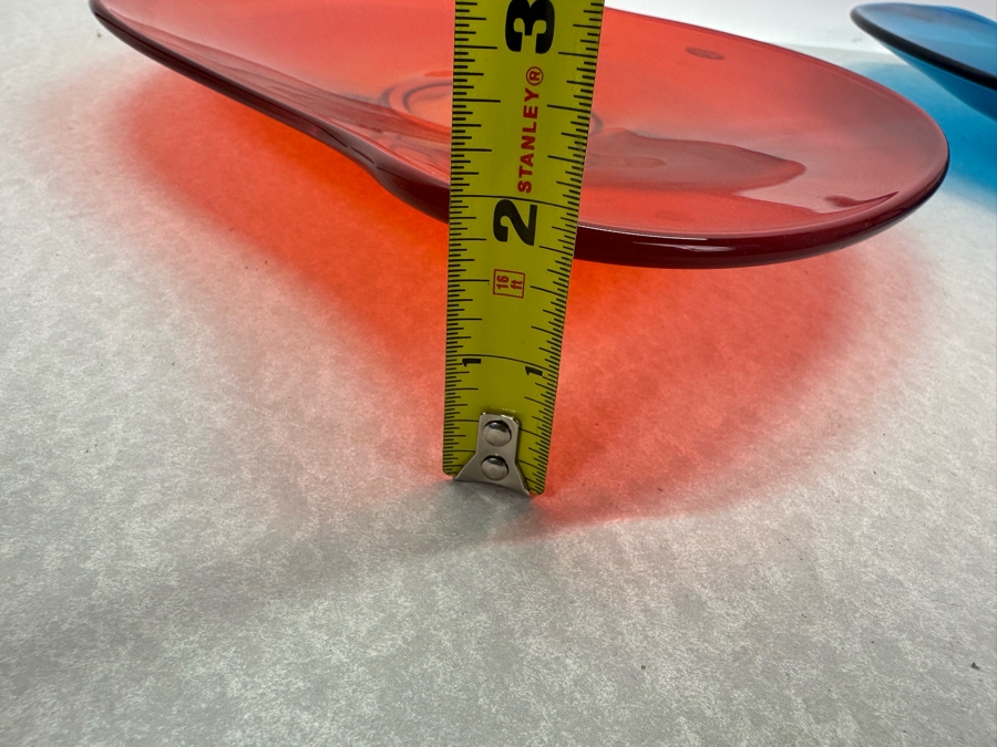 Pair Of Large Vintage Viking Glass Blue & Red Platters 16.5'W X 11.5'D X 1.75'H [Photo 9]