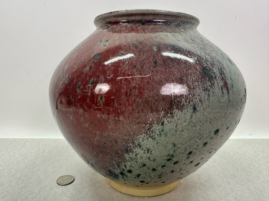 Vintage Artist Signed Asian Glazed Pottery Vase 9'W X 8'H [Photo 2]