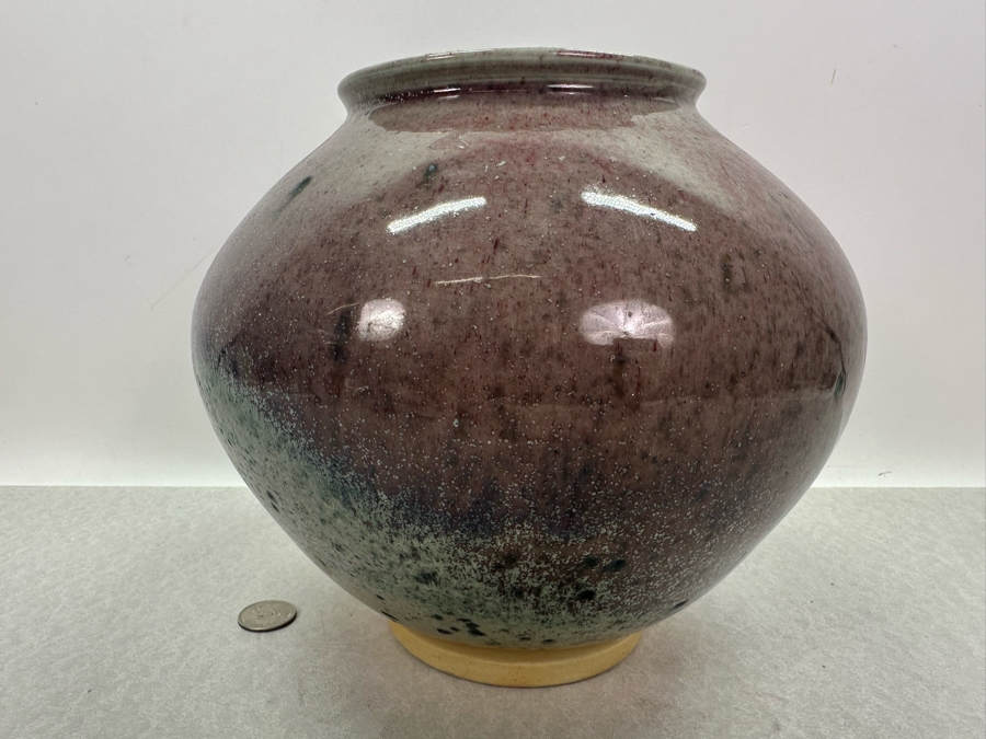 Vintage Artist Signed Asian Glazed Pottery Vase 9'W X 8'H [Photo 5]