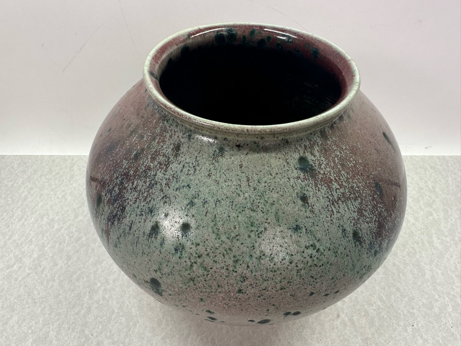 Vintage Artist Signed Asian Glazed Pottery Vase 9'W X 8'H [Photo 7]