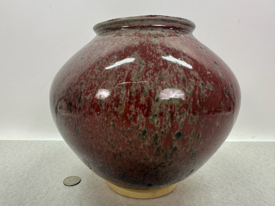 Vintage Artist Signed Asian Glazed Pottery Vase 9'W X 8'H [Photo 4]