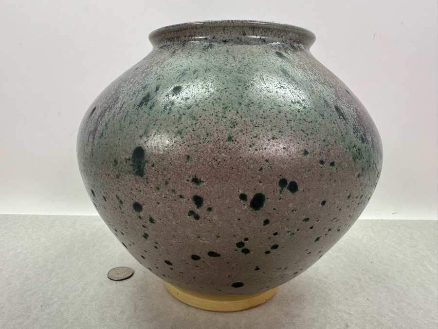 Vintage Artist Signed Asian Glazed Pottery Vase 9'W X 8'H [Photo 6]