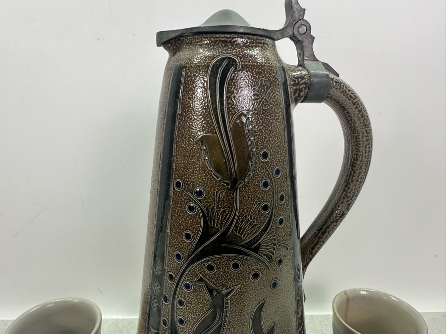 Vintage Large Wim Muhlendyck Animal Stoneware Beer Stein 14'H With Four Matching Cups 3.25'H [Photo 5]