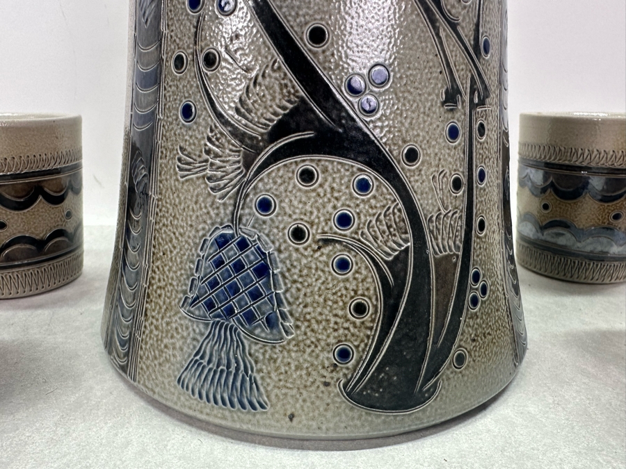 Vintage Large Wim Muhlendyck Animal Stoneware Beer Stein 14'H With Four Matching Cups 3.25'H [Photo 3]