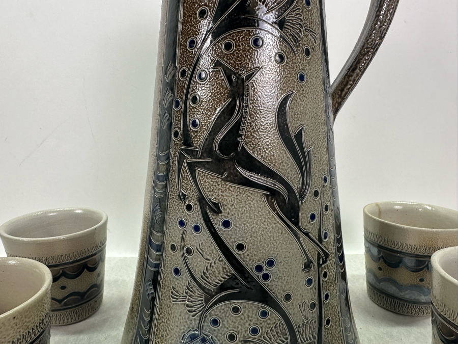 Vintage Large Wim Muhlendyck Animal Stoneware Beer Stein 14'H With Four Matching Cups 3.25'H [Photo 4]