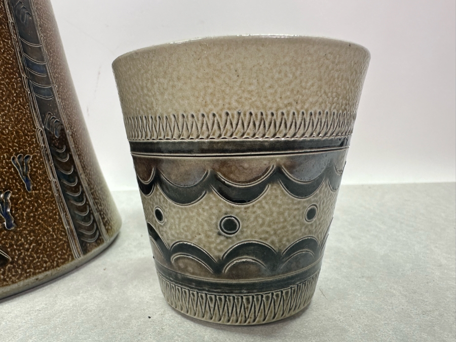 Vintage Large Wim Muhlendyck Animal Stoneware Beer Stein 14'H With Four Matching Cups 3.25'H [Photo 8]