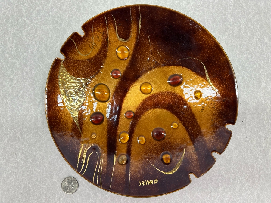 Vintage MCM Sasha B Copper Enamel Ashtray 10'W [Photo 3]