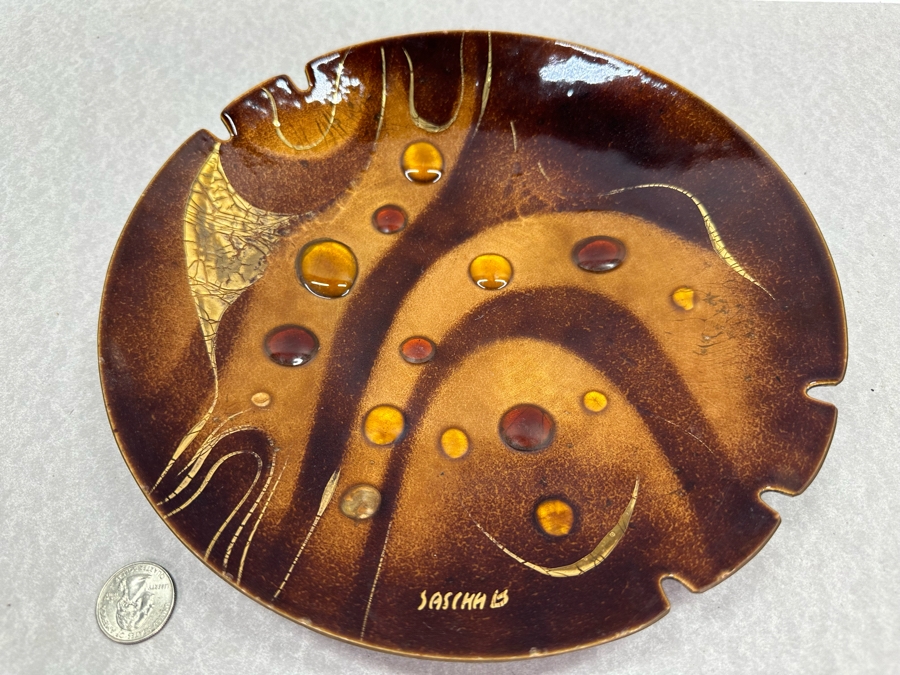 Vintage MCM Sasha B Copper Enamel Ashtray 10'W [Photo 4]