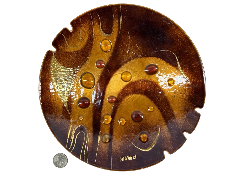 Vintage MCM Sasha B Copper Enamel Ashtray 10'W [Photo 2]