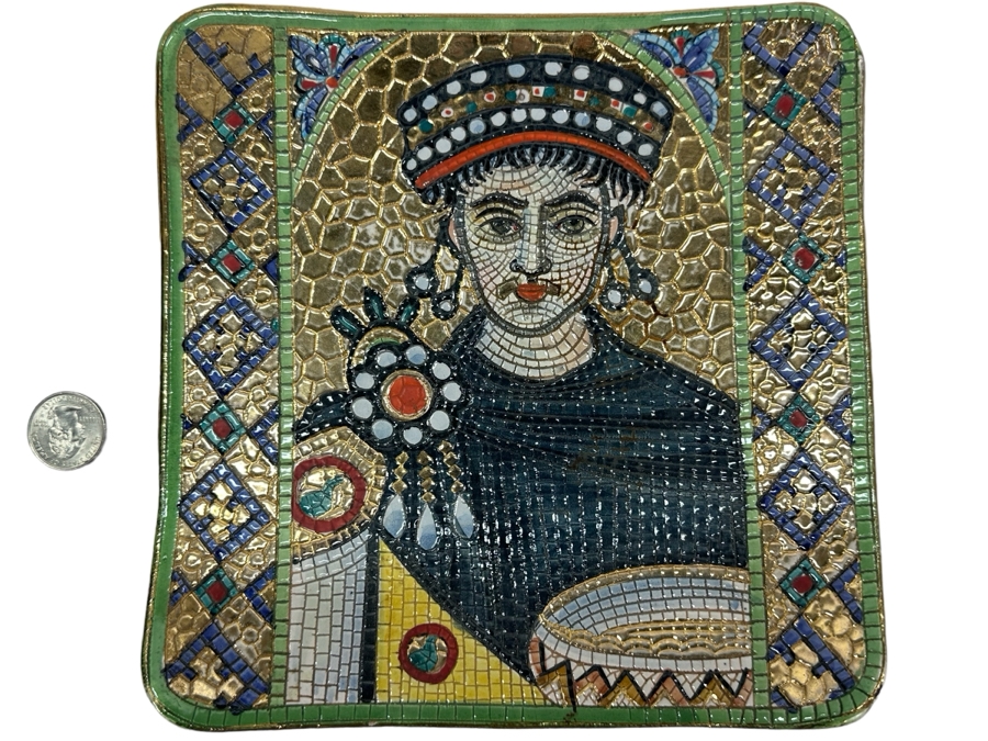 Vintage Hand Painted Italian Suruta Ceramic Empress Theodora Plate 8' X 8'