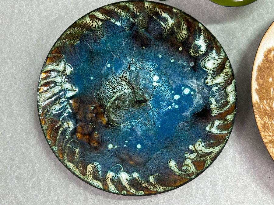 Collecton Of Vintage Copper Enable Plates & Compote Dish 10'W To 4.5'W [Photo 2]