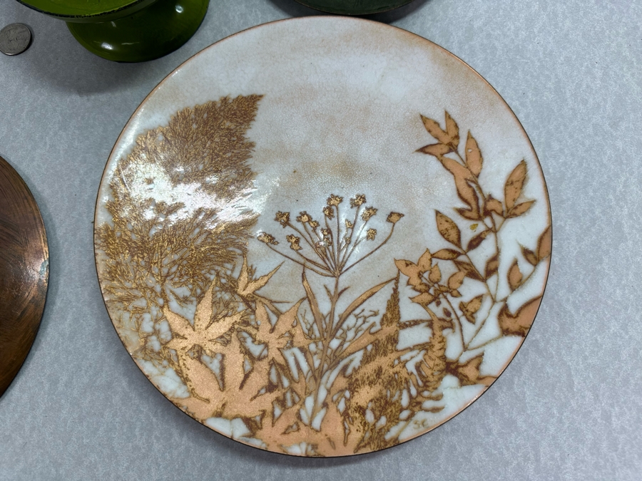 Collecton Of Vintage Copper Enable Plates & Compote Dish 10'W To 4.5'W [Photo 8]