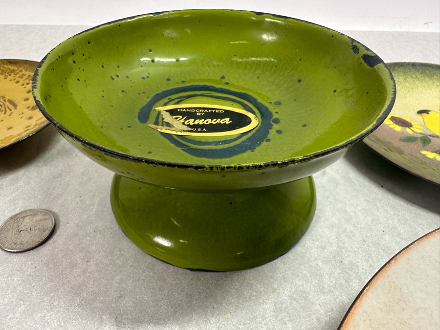 Collecton Of Vintage Copper Enable Plates & Compote Dish 10'W To 4.5'W [Photo 7]