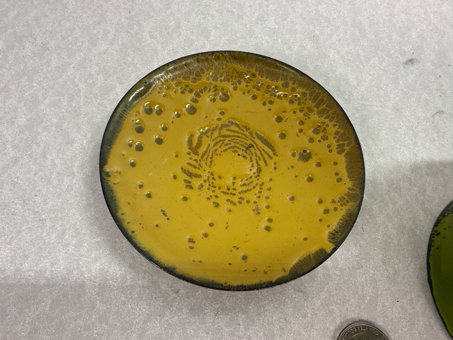 Collecton Of Vintage Copper Enable Plates & Compote Dish 10'W To 4.5'W [Photo 14]