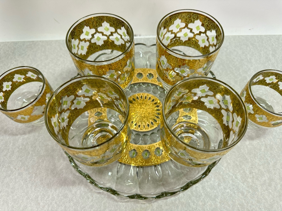 Vintage MCM Culver Barware Glasses 4.5”H / 2.75”H & Tray 10”R [Photo 3]