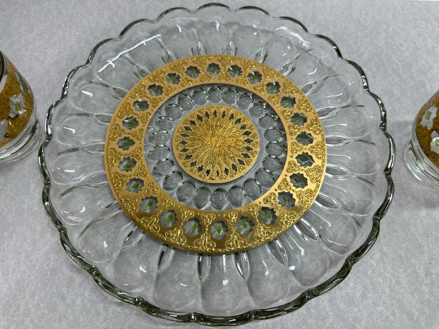 Vintage MCM Culver Barware Glasses 4.5”H / 2.75”H & Tray 10”R [Photo 4]