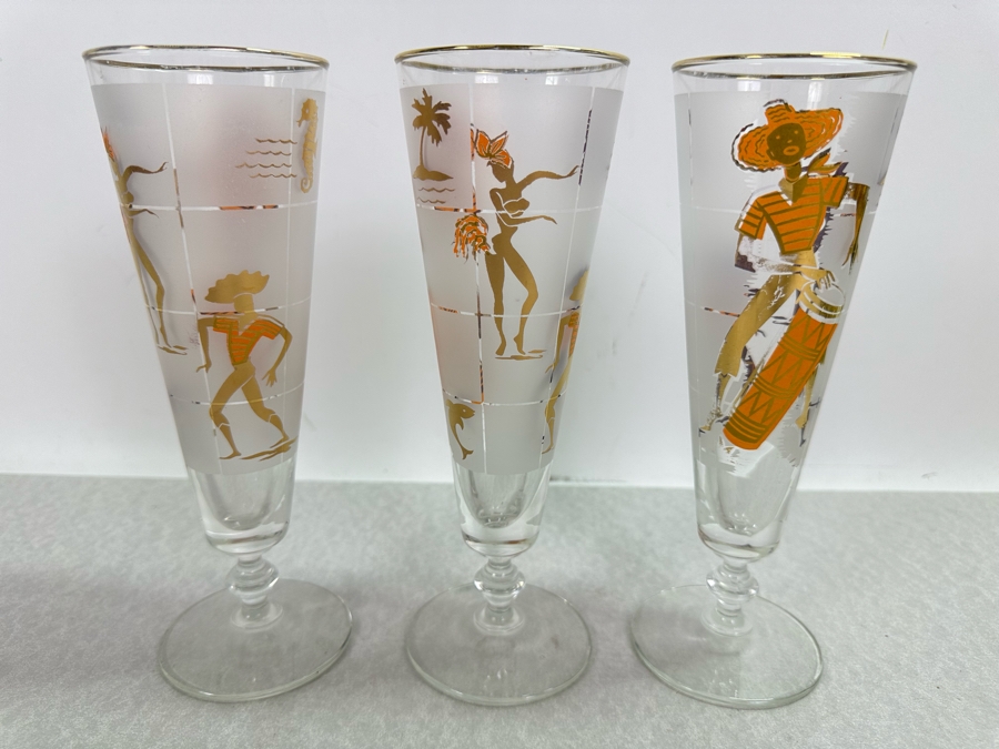 Three Vintage MCM Footed Barware Glasses 8.5'H [Photo 2]