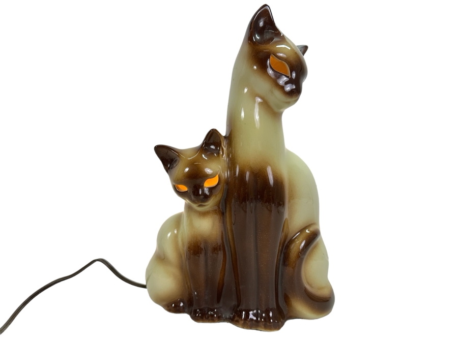 Vintage MCM Howard Kron Siamese Cat TV Lamp 9'W X 13'H [Photo 1]