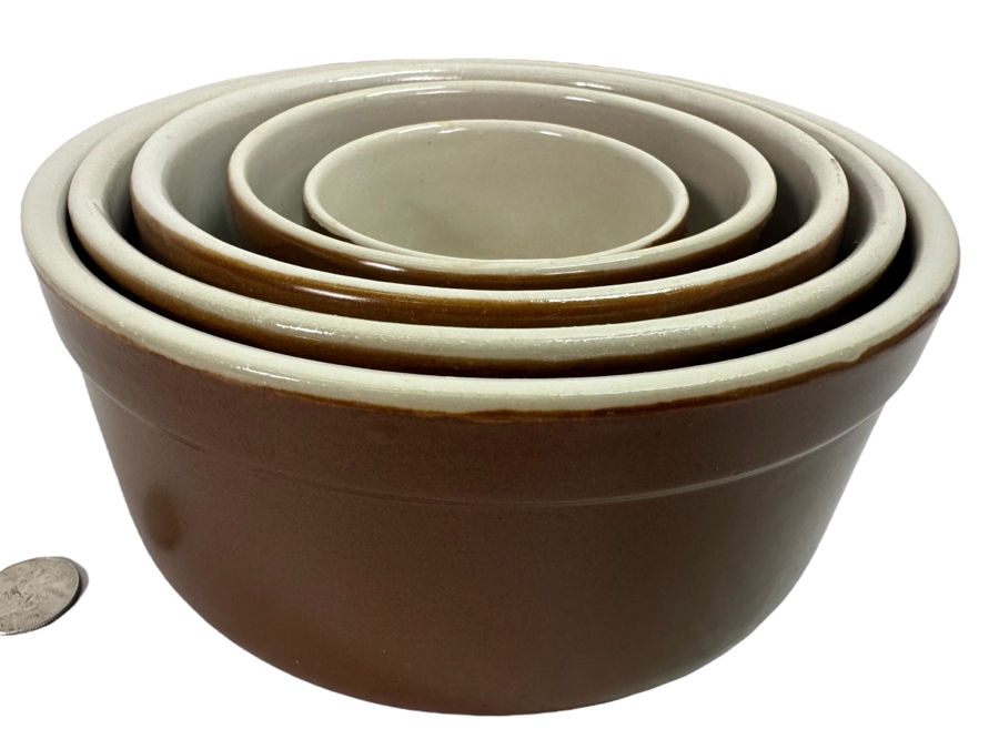 Vintage Grespots Digoin France Stoneware Nesting Bowls 3.25'W To 7.5'W