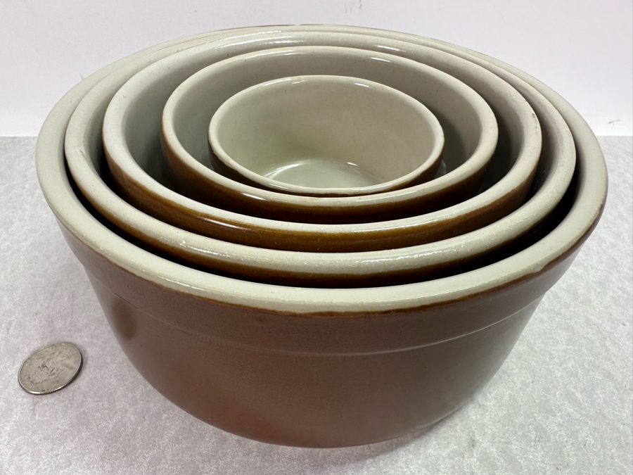 Vintage Grespots Digoin France Stoneware Nesting Bowls 3.25'W To 7.5'W [Photo 2]