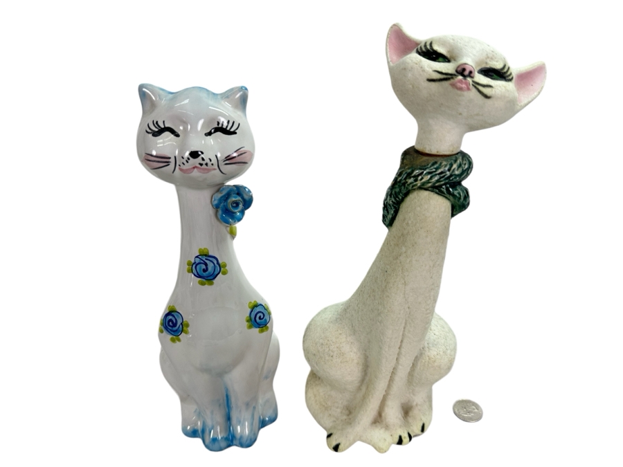 Vintage Italian Ceramic Cat Piggy Bank & Vintage MCM Potted Priscilla Cat Liquor Decanter 11.5'H [Photo 1]