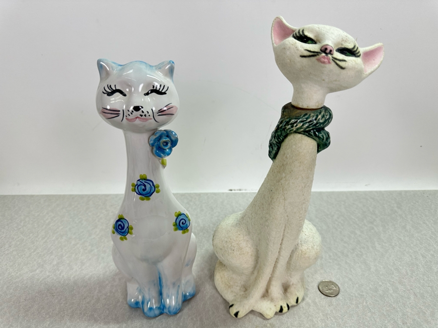 Vintage Italian Ceramic Cat Piggy Bank & Vintage MCM Potted Priscilla Cat Liquor Decanter 11.5'H [Photo 2]
