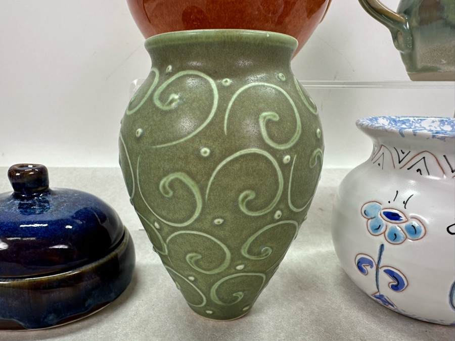 Vintage Artist Signed Studio Pottery Pitchers, Vases And Boxes Largest Pitcher Is 7'H [Photo 4]