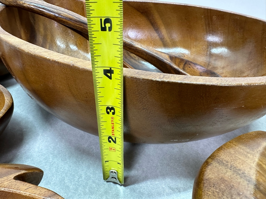 Vintage Acacia Woods Monkey-Pod Salad Bowl Set Honolulu, Hawaii 11'W [Photo 7]