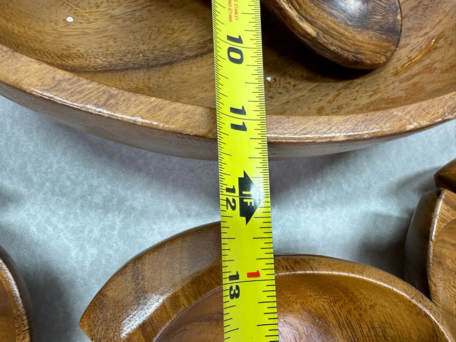 Vintage Acacia Woods Monkey-Pod Salad Bowl Set Honolulu, Hawaii 11'W [Photo 6]