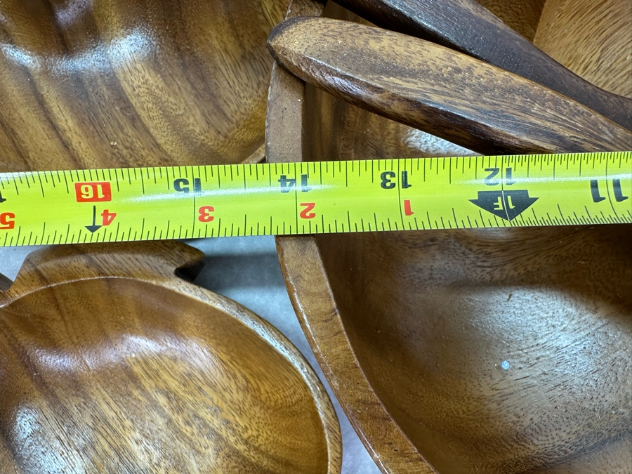 Vintage Acacia Woods Monkey-Pod Salad Bowl Set Honolulu, Hawaii 11'W [Photo 5]