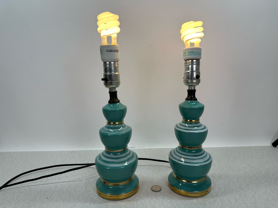 Pair Of Vintage Hand Painted Table Lamps (No Shades) 15'H [Photo 2]